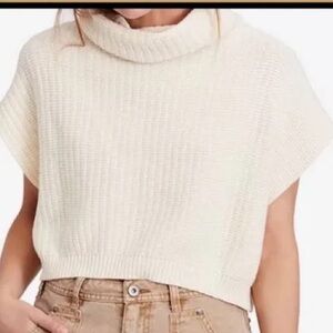 Free People Cream Knit Cowl Neck Poncho Sweater | Boho Cozy | Size XS